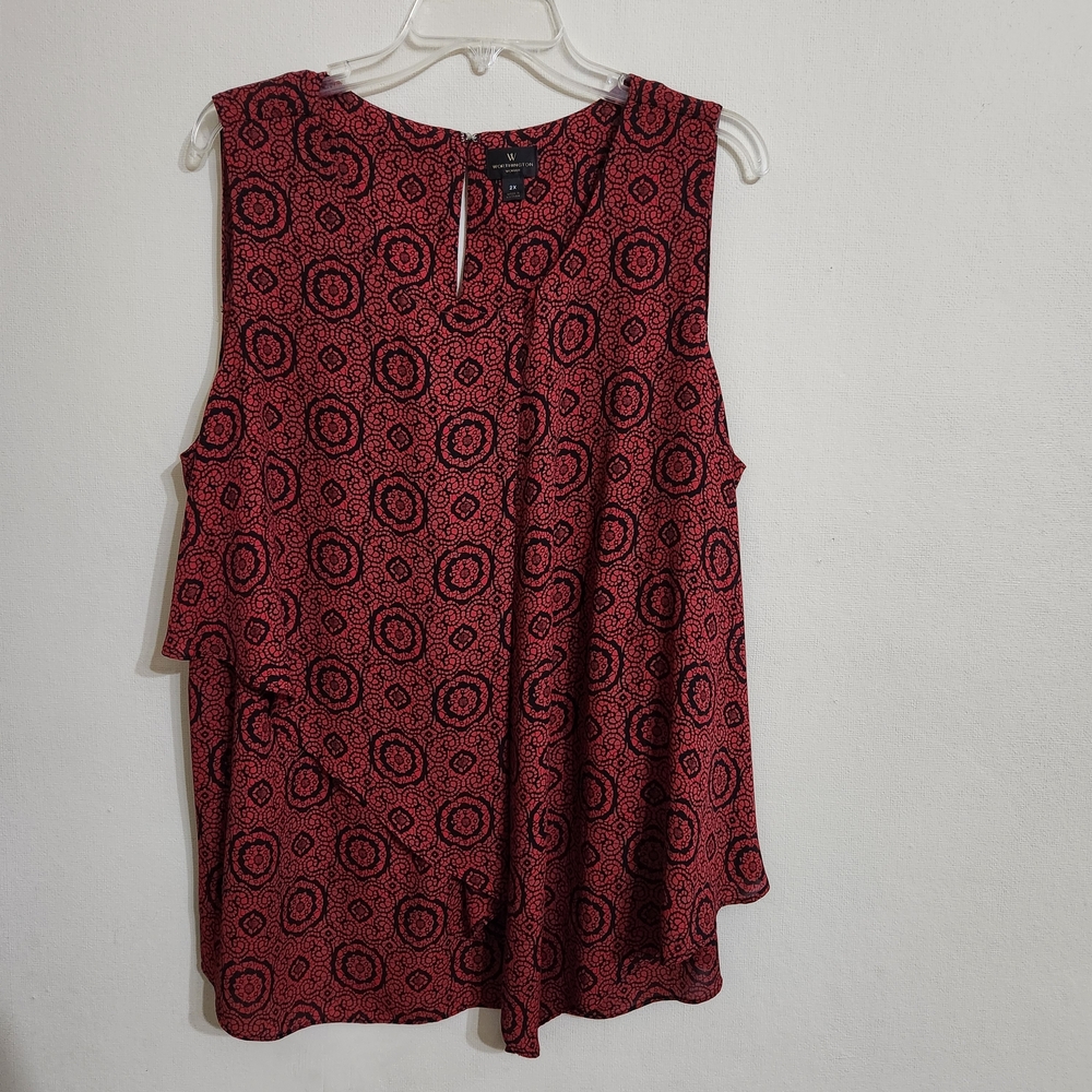 Worthington Red Patterned Sleeveless Keyhole Blouse
